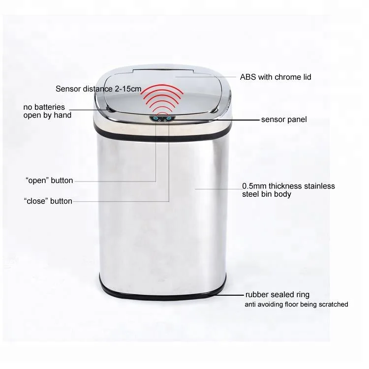 50 Liter Stainless Steel Electric Automatic Open Smart Infrared Sensor Large Dust Bin