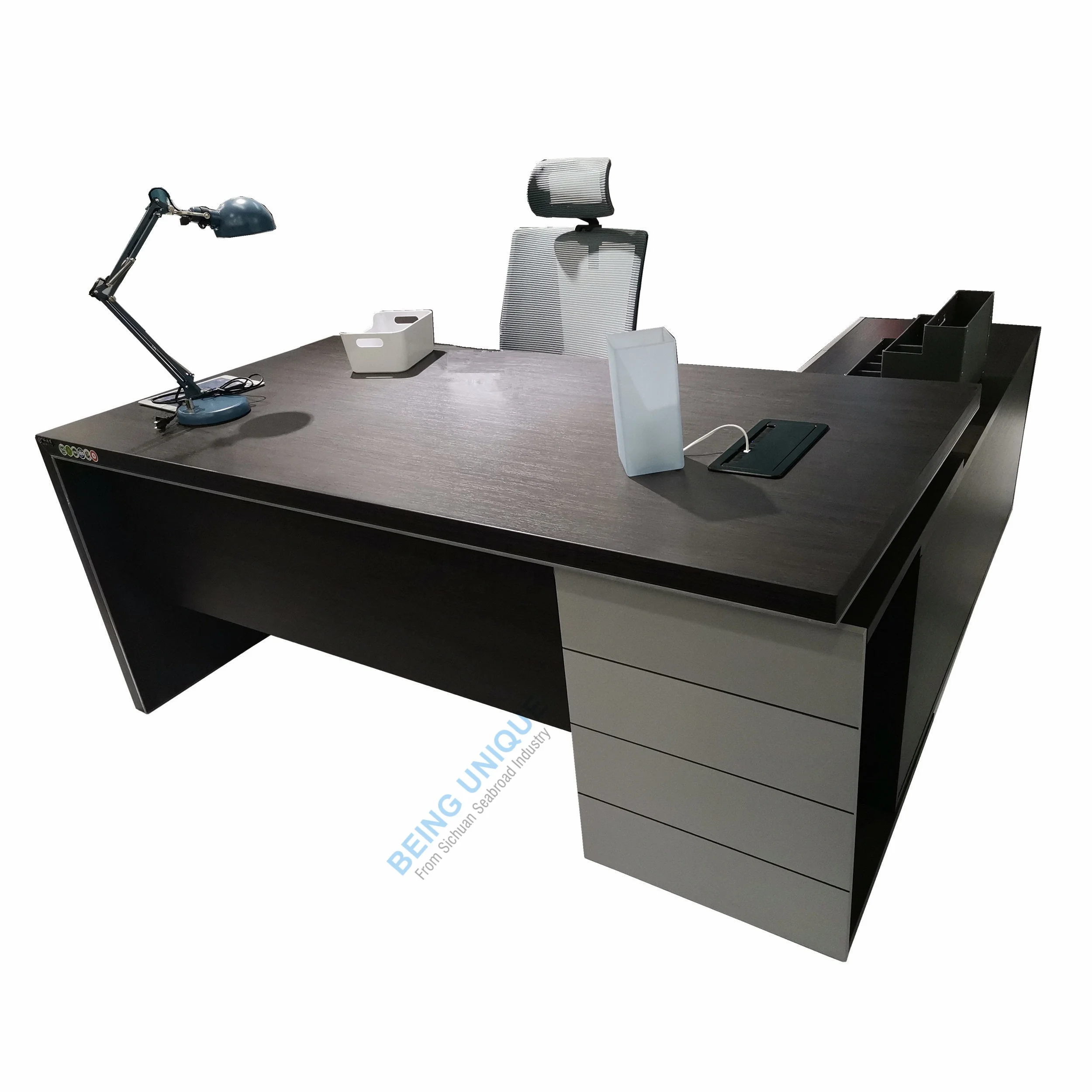 Luxury 8ft Dark wood environment MDF office table and chair price furniture table executive CEO office desk
