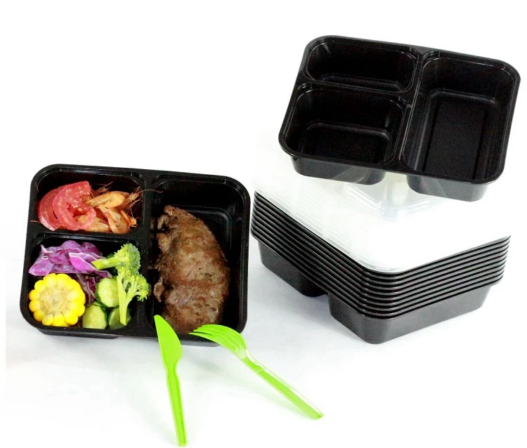 Fresh Food Lunch Box Plastic lid Microwave Safe Meal Prep Glass Food Container Storage with 3 Compartments