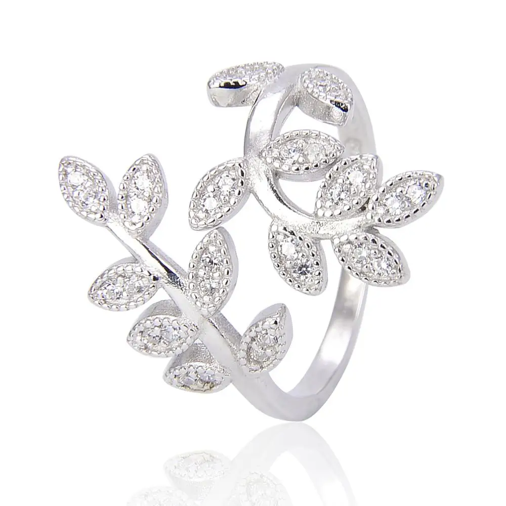 ZHILIAN 925 Sterling Silver Twisted Leaves Wishful Flower Opening Index Finger Ring
