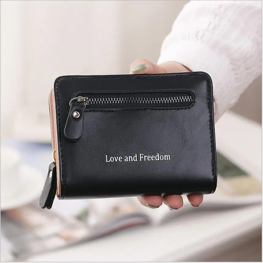 Factory wholesale love and freedom Double zipper short Wallet