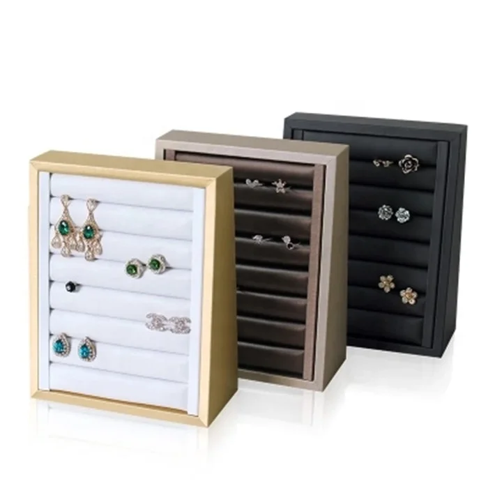 Custom Logo Jewelry Display Exhibitor For Counter Showcase Rings Earrings Holder Leather Ring Display Stand