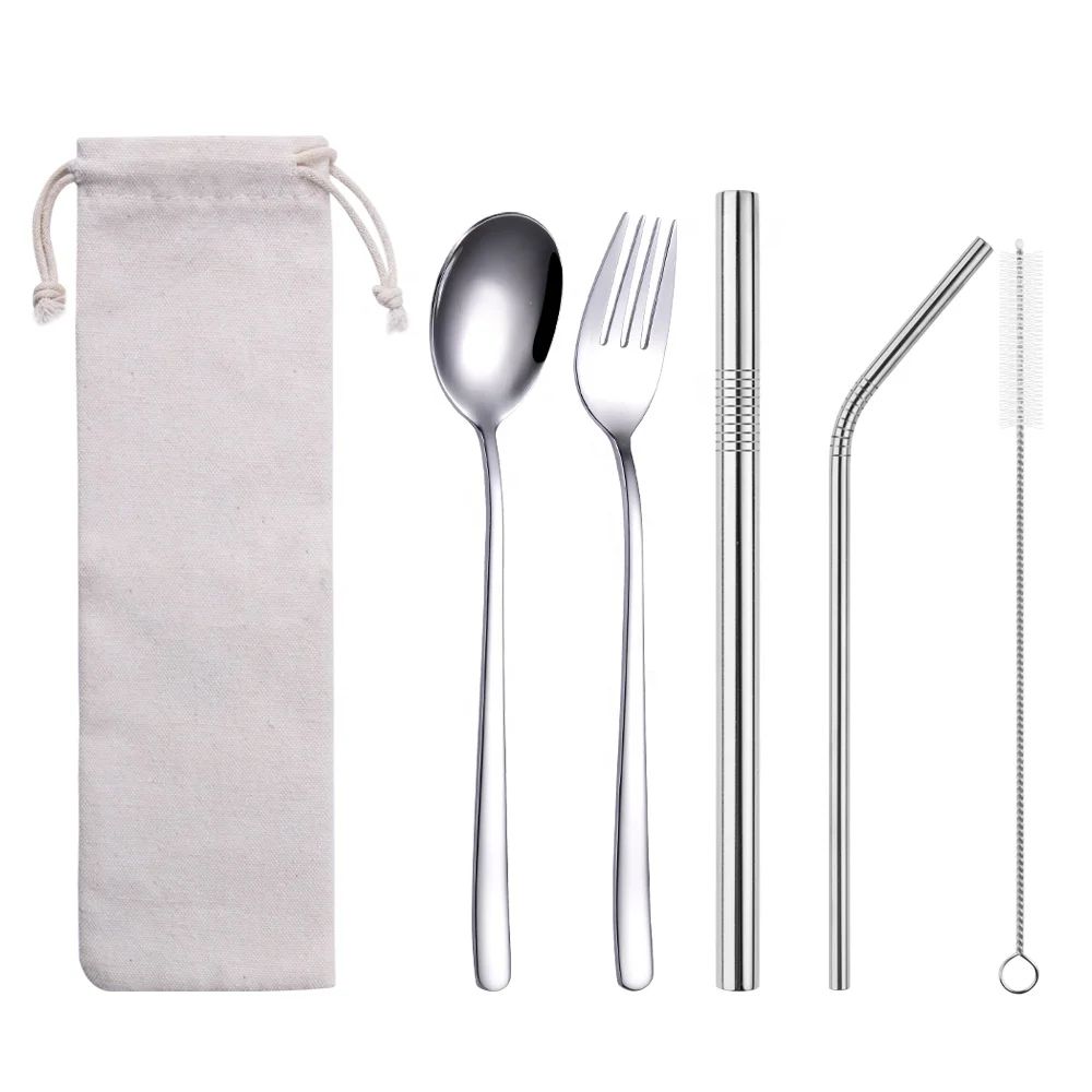 
304 stainless steel Korean spoon and fork stainless steel straw set travel set 