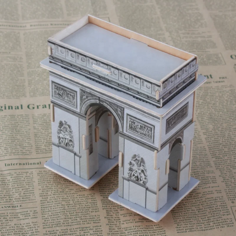 Wholesale factory educational kid DIY Wooden 3D Puzzle toys Physical landmarks jigsaw puzzle