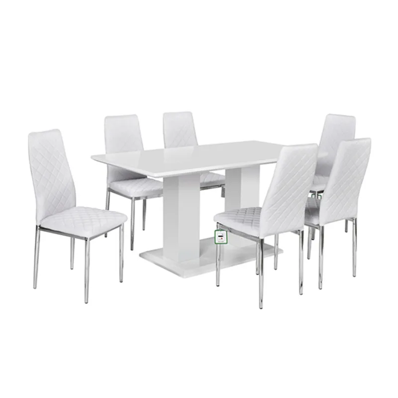 modern white high gloss wood dining table with leather chairs