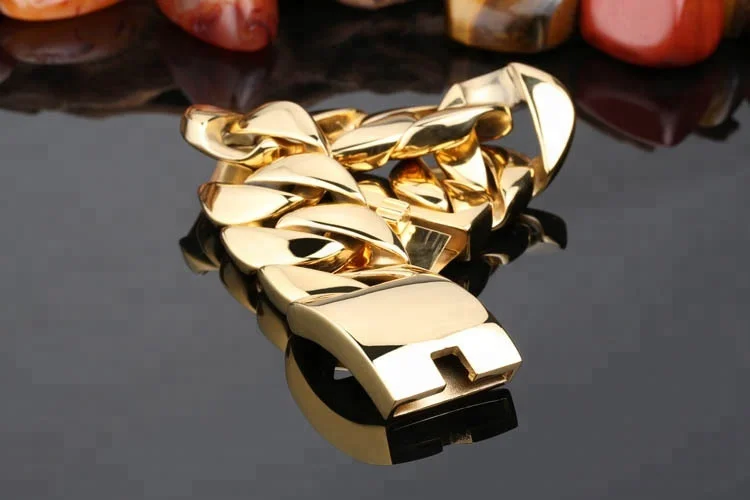 32 мм в стиле «хип-хоп» Большой Коренастый Браслет PVD 18K Позолоченные 316 из нержавеющей стали для мужчин Майами КУБИНСКИЙ звено цепи браслеты ювелирные изделия