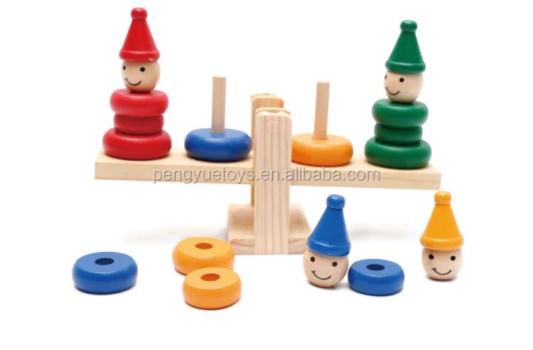 Wooden Clown Rainbow Stacker Seesaw Balance Scale Board Balancing Game Kids Early Education Toy Birthday Gifts