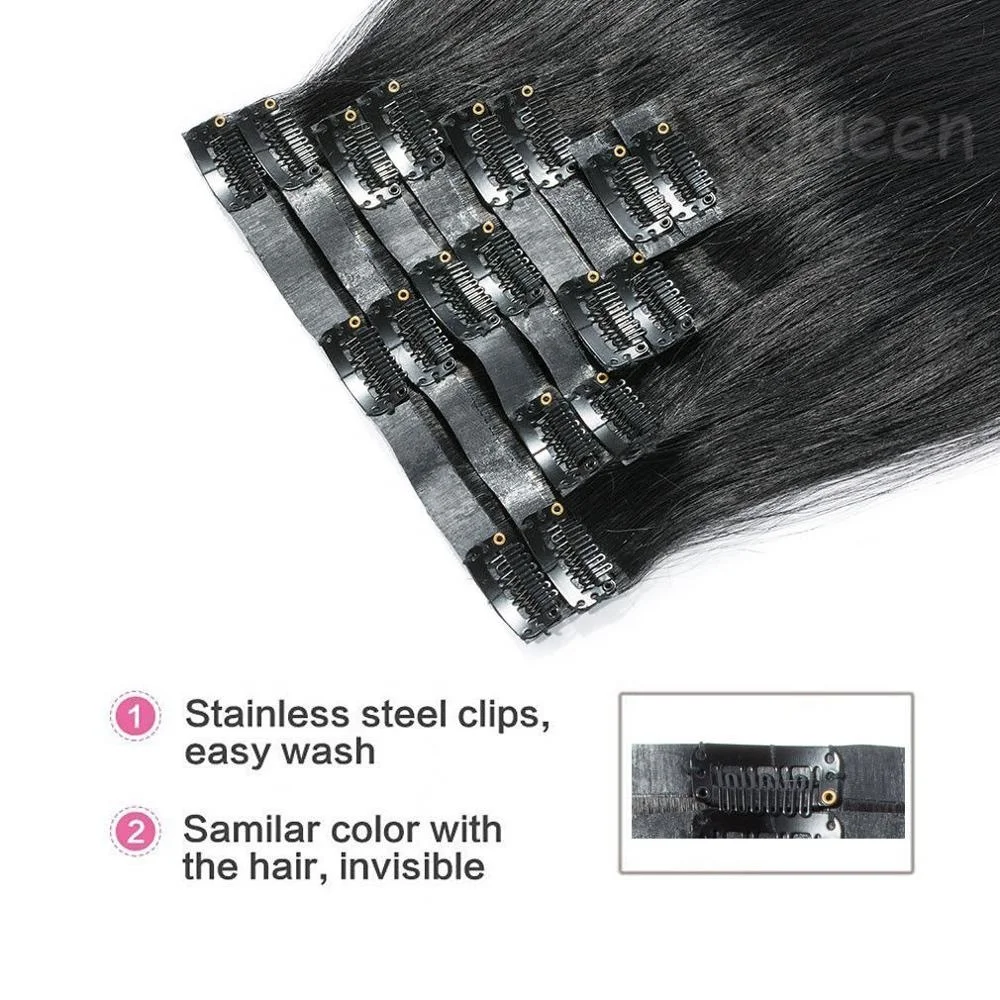 Full head 8pieces set 100% Remy human pu skin weft seamless clip in hair extensions