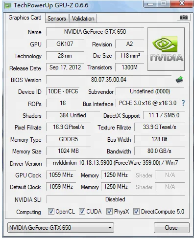 3D игровая видеокарта GeForce GTX 650 1 Гб, HD.MI. Игровая карта DVI VGA gtx graphics vga 1059/5000 МГц 384SP