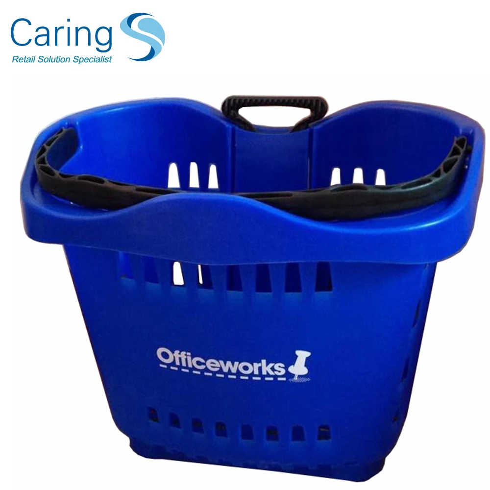 55Liters plastic shopping basket from china with 2 wheels 1 handle