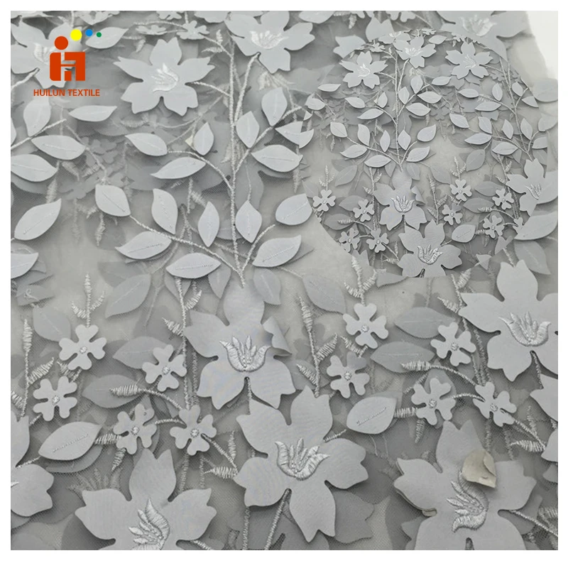 3d цветок индийская сетка вышивка ткань Великолепный Тюль гипюр кружевная ткань вышивка, свадебная ткань Роскошная вышивка