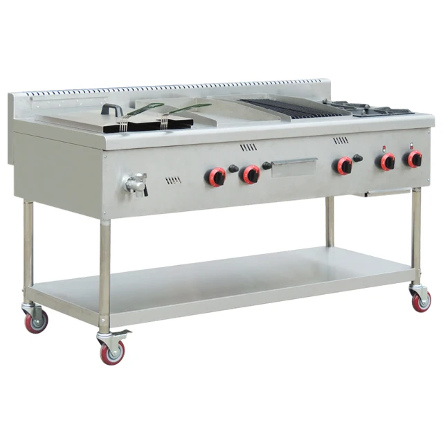
 Ресторан отеля оборудования Коммерческая Нержавеющая Сталь Многофункциональная газовая плита для приготовления пищи с полкой и диски BN-2T-4  