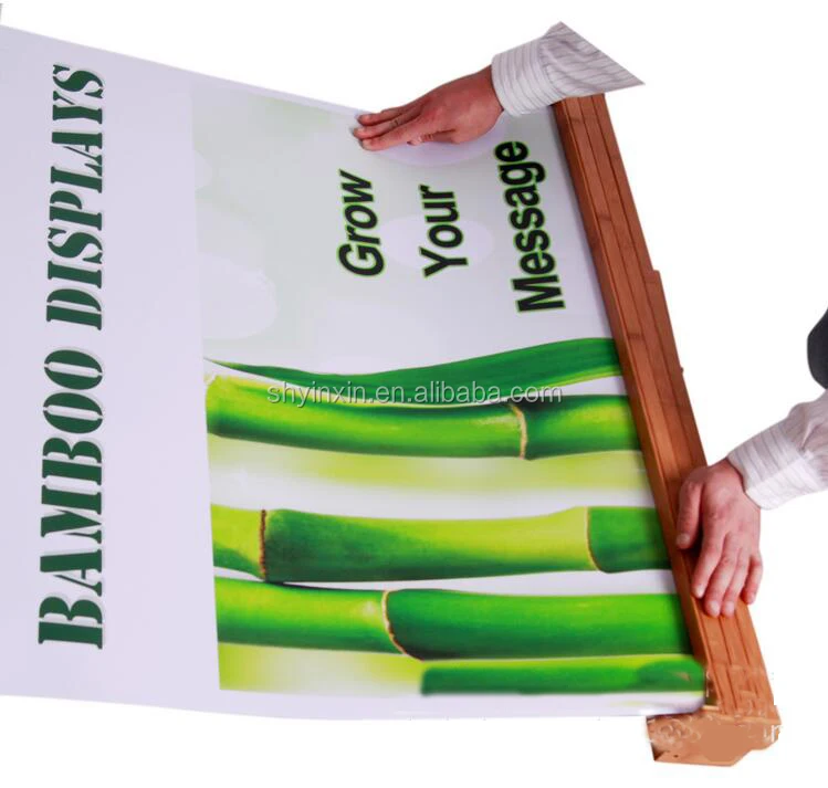 Outdoor PVC flex banner display bamboo telescopic rollup banner stand