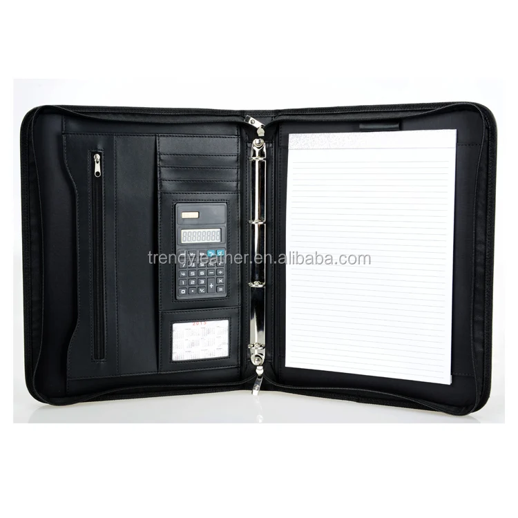 Customized PU Leather A4 zippered compendium folders