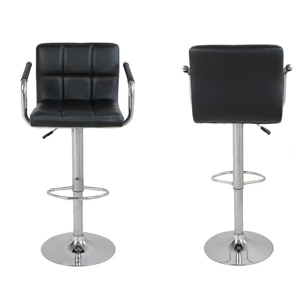 
Modern Black PU Leather Armrest Adjustable Hydraulic Swivel Bar Stool 