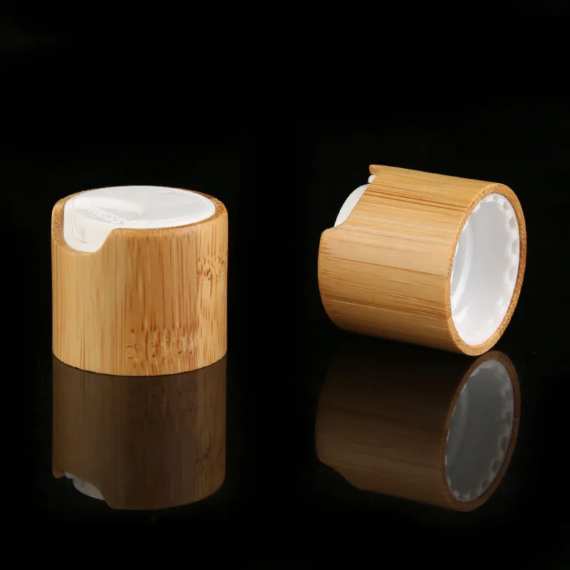 24/410 20/410 bamboo cap for plastique bottle bamboo white black plastic press cap