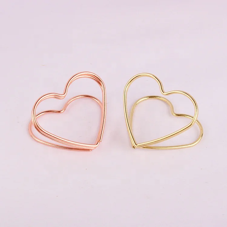 Custom Rose gold and gold heart shape metal memo clips  holder