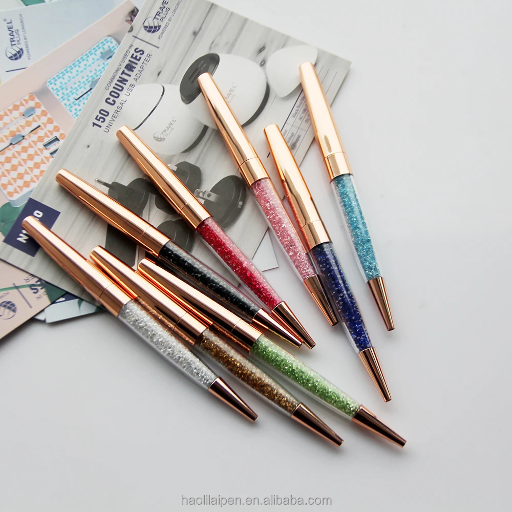 Wholesale multicolor crystal in the pen promotional weeding best gift set metal ballpoint pen