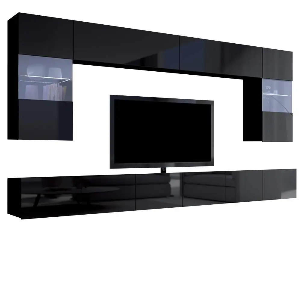 Hot sale high quality Floating Wall Mounted LED High Gloss UV TV Stand Set With Storage for Apartment