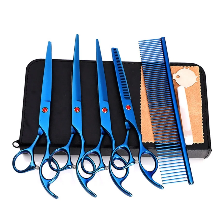 
7 Inch Pet Dog Cat Grooming Hair Cut Scissors Set Curve Scissors Sets with Suit Case 