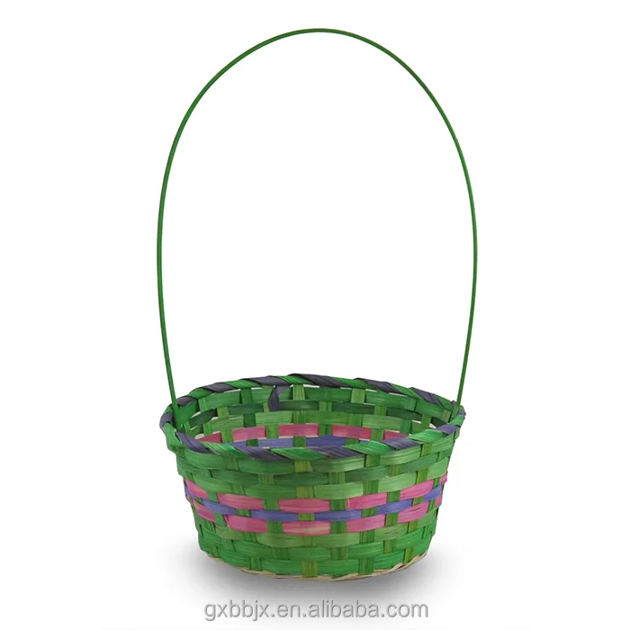 15' Wholesale Hand-woven Round Rainbow Bamboo Easter Baskets With Handle
