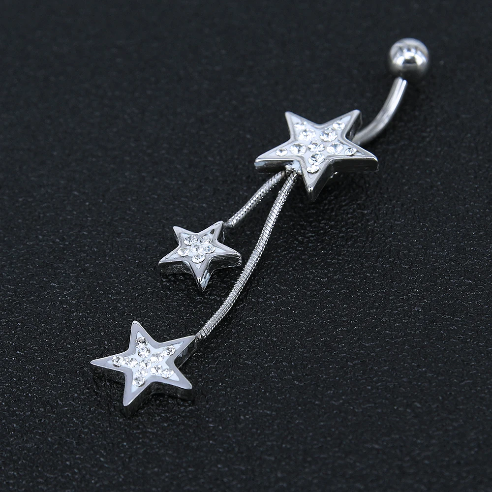 Body jewelry factory crystal star belly button ring surgical steel non pierced navel piercing  jewelry