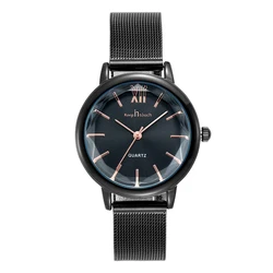 Модные простые часы с сетчатым ремешком цвета розового золота