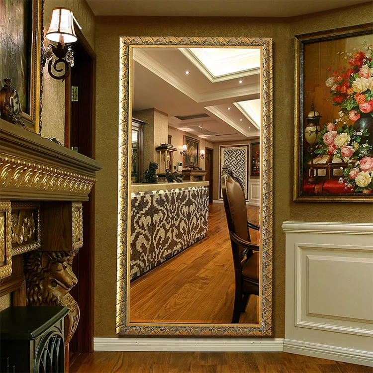 Antique style decoration floor standing bedroom mirror framed full length dressing mirror