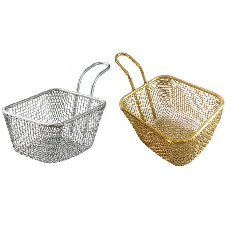 Square wire mesh chip french fry basket with handle