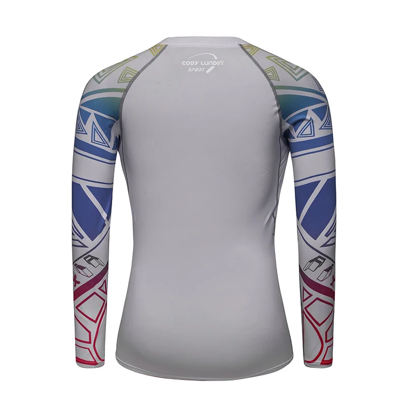 Индивидуальные сублимированные длинные женские топы с принтом татуировки, спортивные термокомпрессионные рубашки