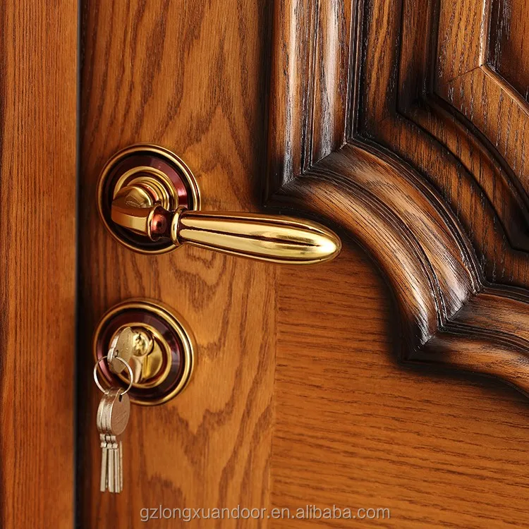 Wooden Doors High Quality Solid Wood Carving Single Front Door Solid Thailand Oak  Custom groove Carving Door