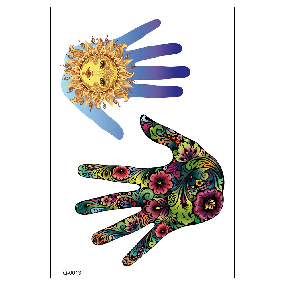 
Q-001--Q-040 Cute Colorful Hands Waterproof Body Tattoo Temporary Henna Tatoo Sticker 