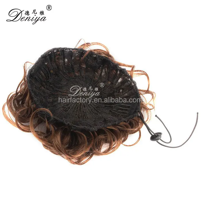 
Fancy curly easy clip on drawstring synthetic bun hair pieces 