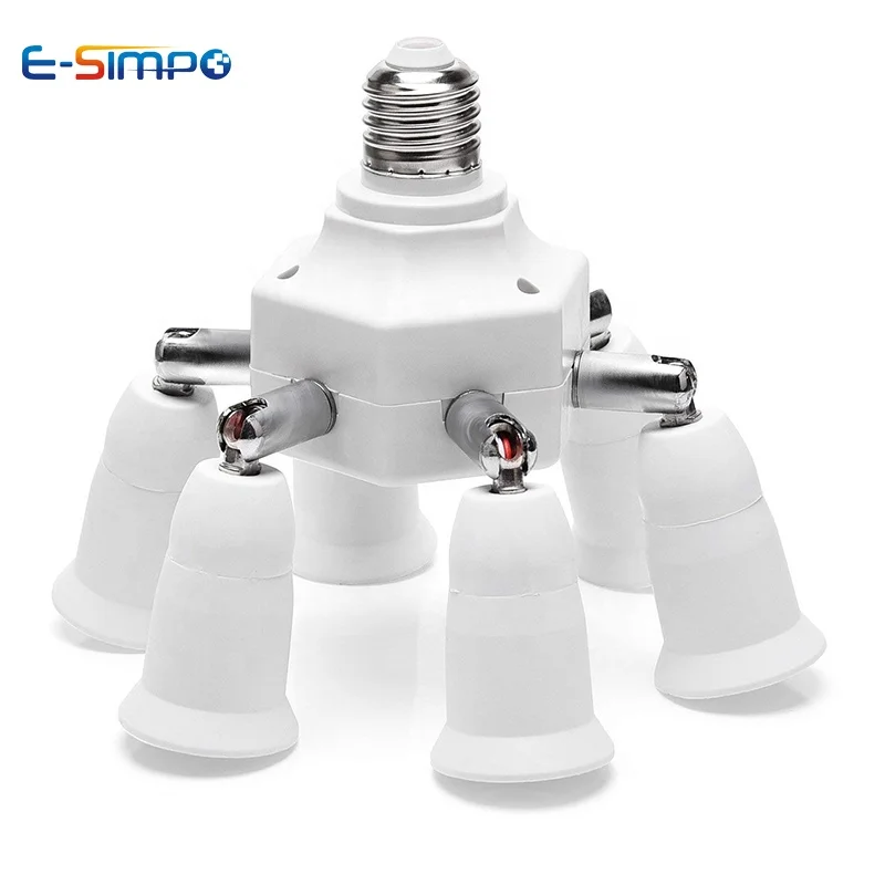 7-in-1 E26/E27 to E27 Light Socket Splitter Adapter Extender, 1 to 6+1 e26/E27 Lamp Holder Splitter