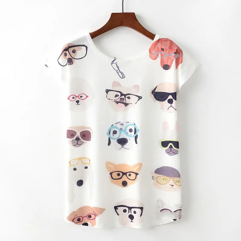 
Summer crew neck lovely cat print loose shirt 