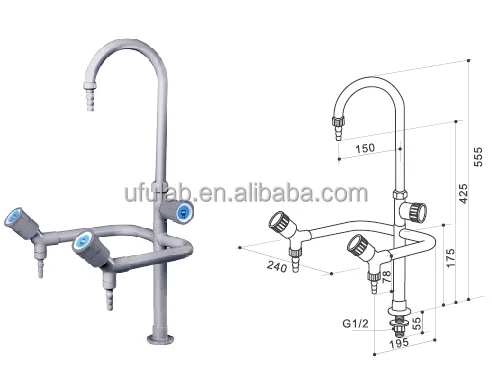 UFU Laboratory Triple Outlet Faucet 3 Way Lab Tap