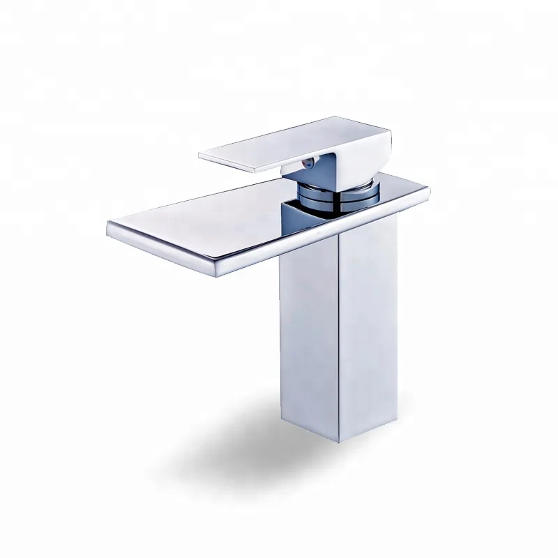 High standard waterfall design style bathroom deck mounted mixer tap wash hand basin counter top cold hot water brass faucet