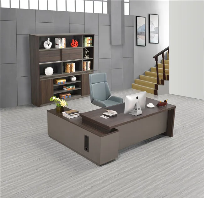 Modern fashion best executive office desk MDF/MFC melamine commercial furniture l shaped black oak wood home desk