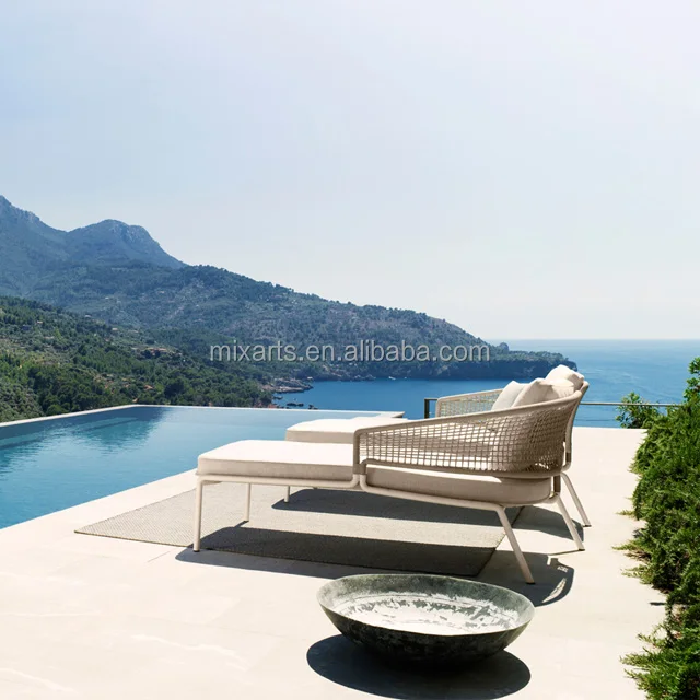 
rope woven aluminum frame garden patio furniture outdoor swimming pool hotel beach sunlounge luxury leisure sofa chair bed 
