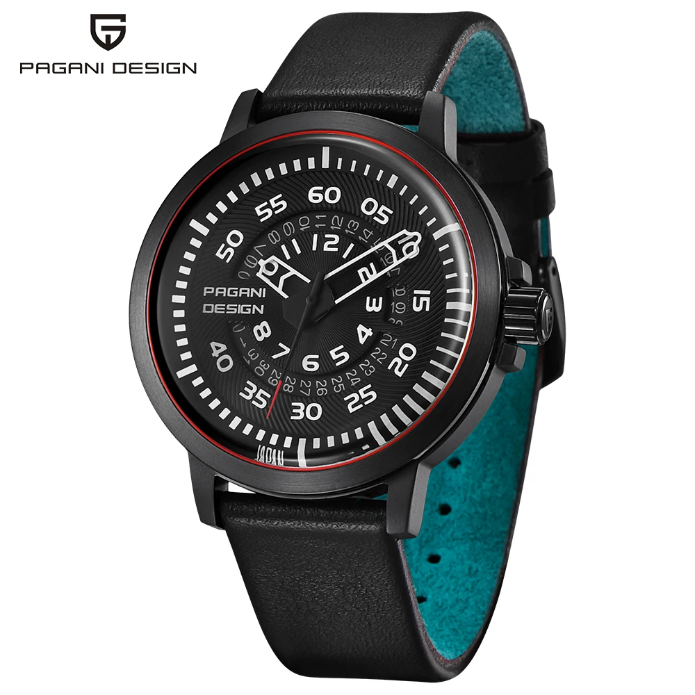 Pagani stainless steel leather strap simple style quartz watch for man