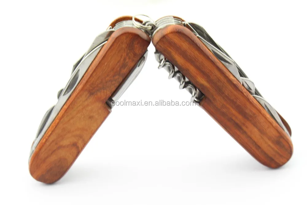 Stainless Steel pocket folding knife with wooden handle for 11 function tools