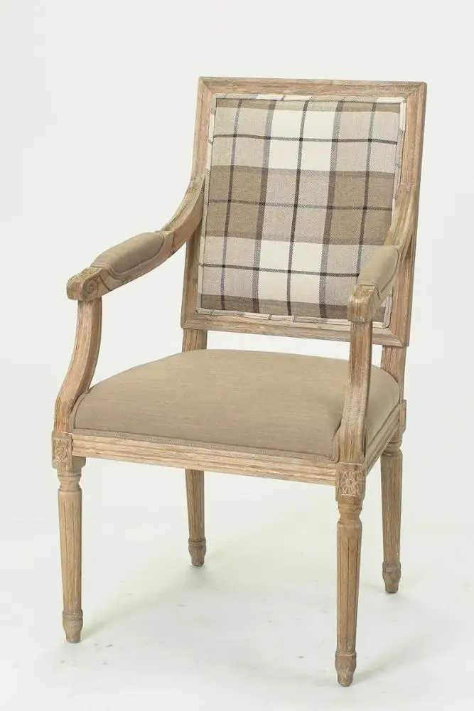 
Antique style square back Plaid fabric wooden chair/dining room armchair(CH-970-1-OAK) 