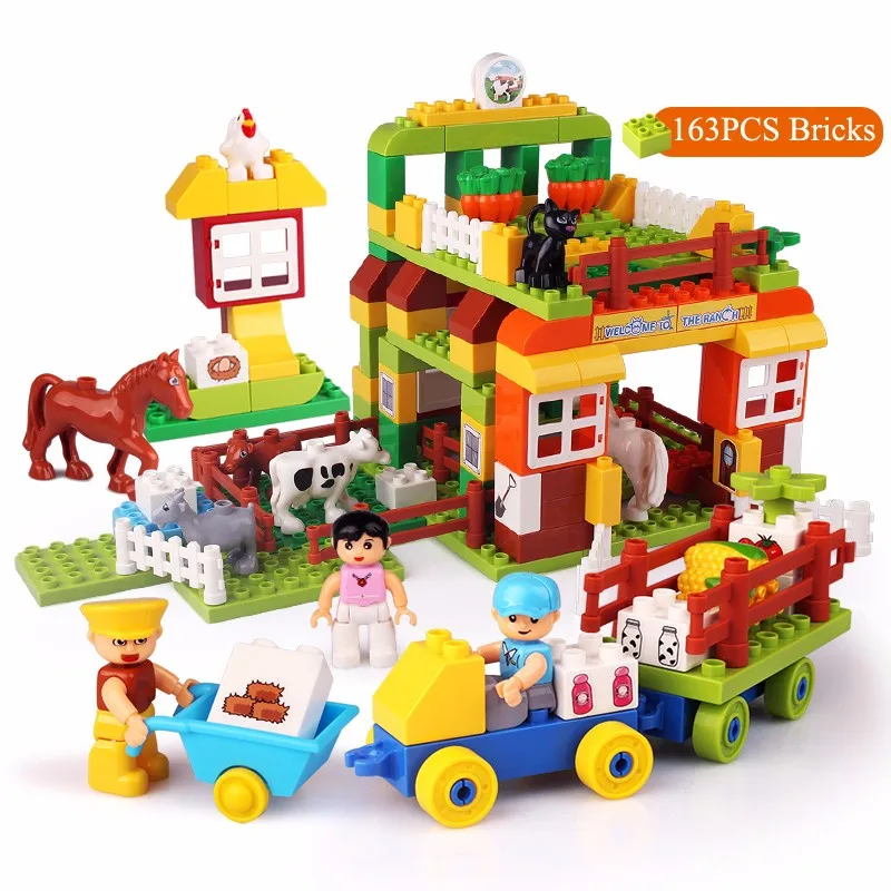 Educational DIY Plastic Puzzle Model Pasture Theme Farm Animals Play Set Compatible Bricks Learning Building Blocks Toys for Kid