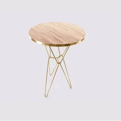 Ash wood top gold plating metal frame bar table for wedding and event