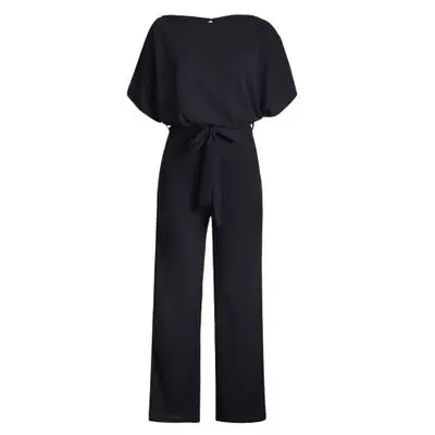 European and American jumpsuit female summer high waist slim trousers wide leg loose round neck short sleeve new jumpsuit