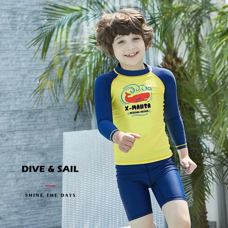 The two sets nylon wetsuit long sleeves uv protection swimwear children
