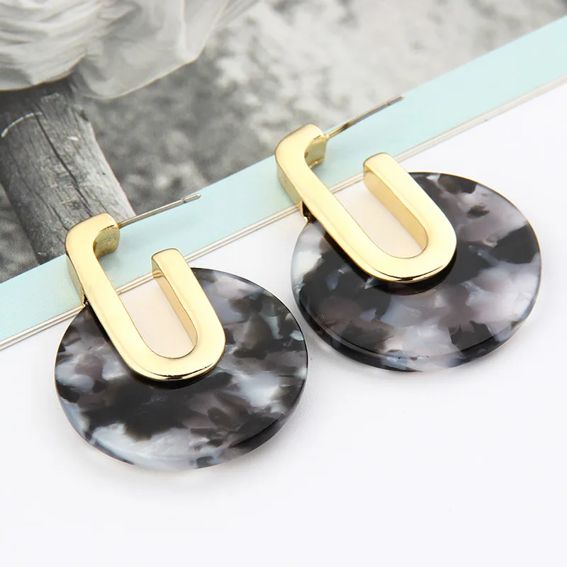 Ацетатные Серьги, Модные женские ювелирные изделия, большие серьги-кольца, Висячие круглые акриловые Черепаховые геометрические серьги