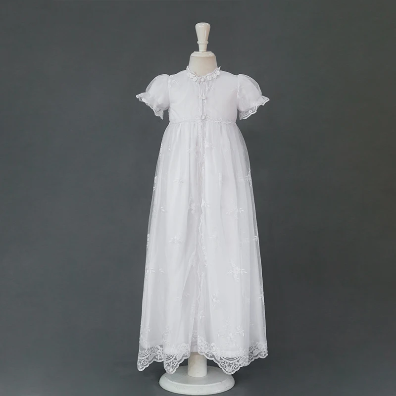China Factory Wholesale Baby Wear Girls White Lace Christening Gowns 3pc set