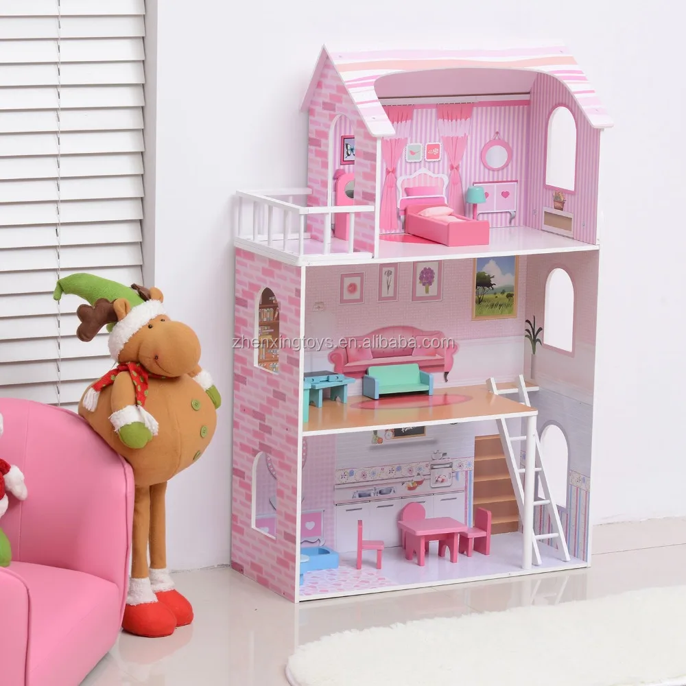 
Pink Color Wooden Doll House Toy 