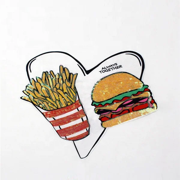 Hamburgers fries sequin food iron on cartoon cp embroidery cute patch